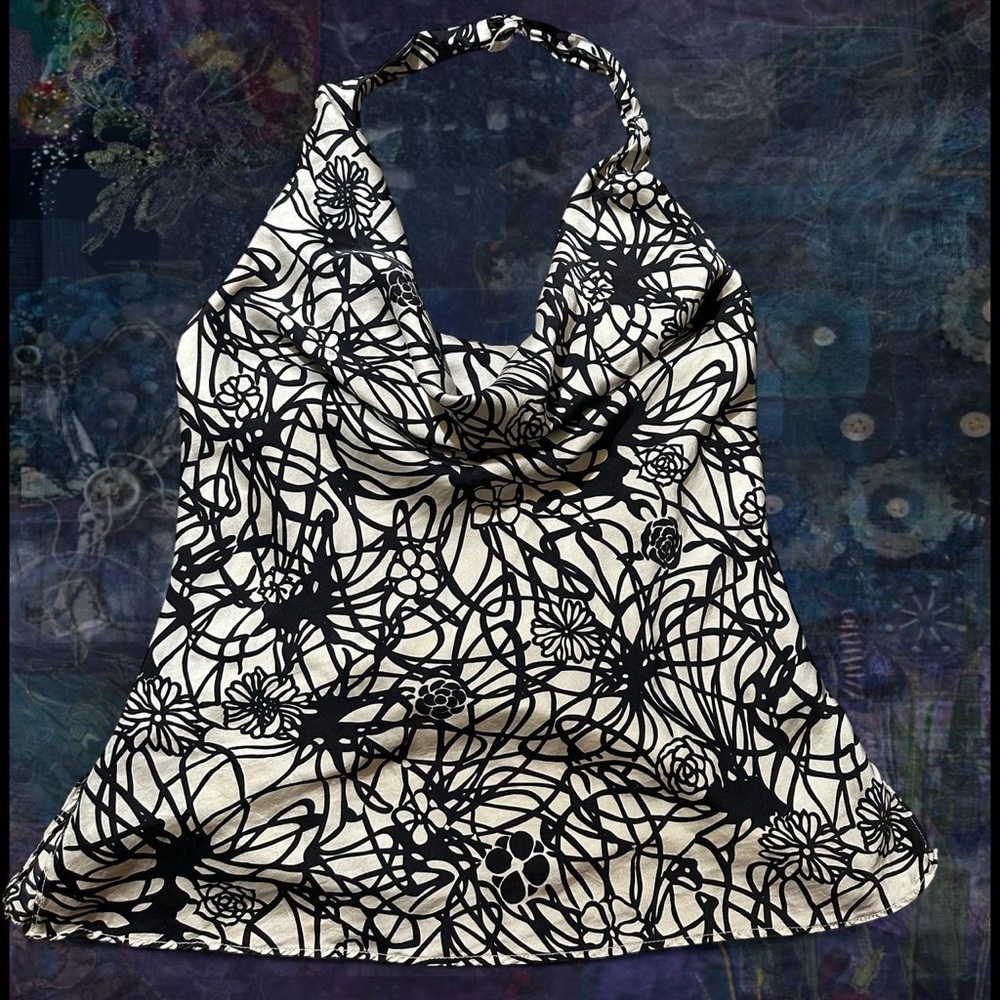 Vintage Lillie Rubin Black & White Silk Halter Top